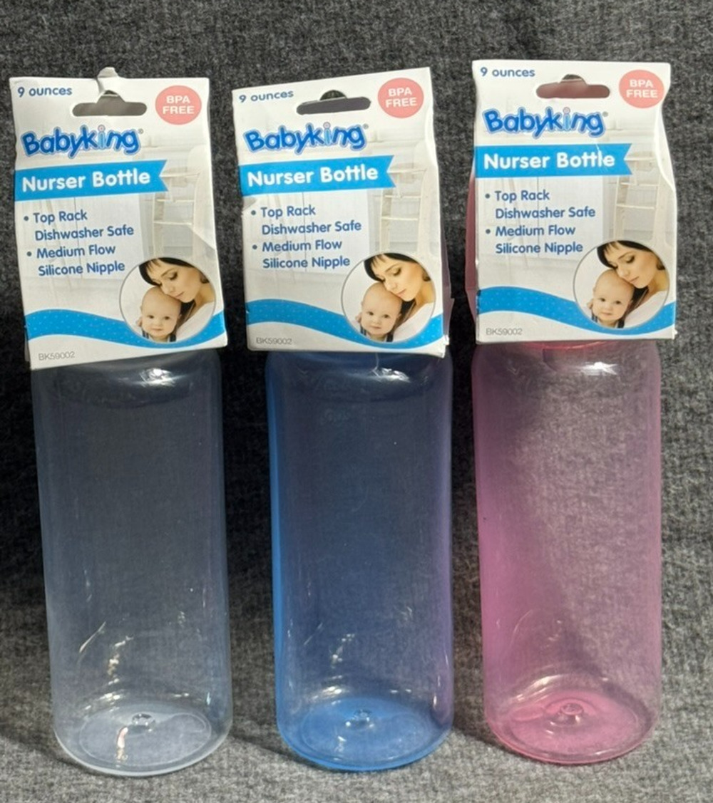 Baby King Nurser Bottle Cap, Nipple - BPA Free Medium Flow 9 Oz - 3 Bottles